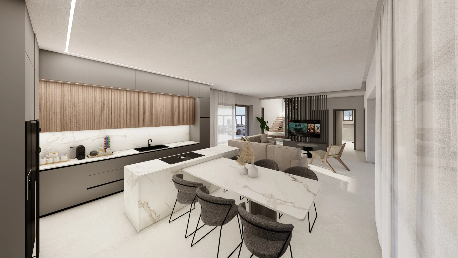 Open-plan kitchen and living space